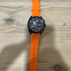 Men’s Hugo Boss Orange Silicone Strap Chronograph Sport Watch Black Dial